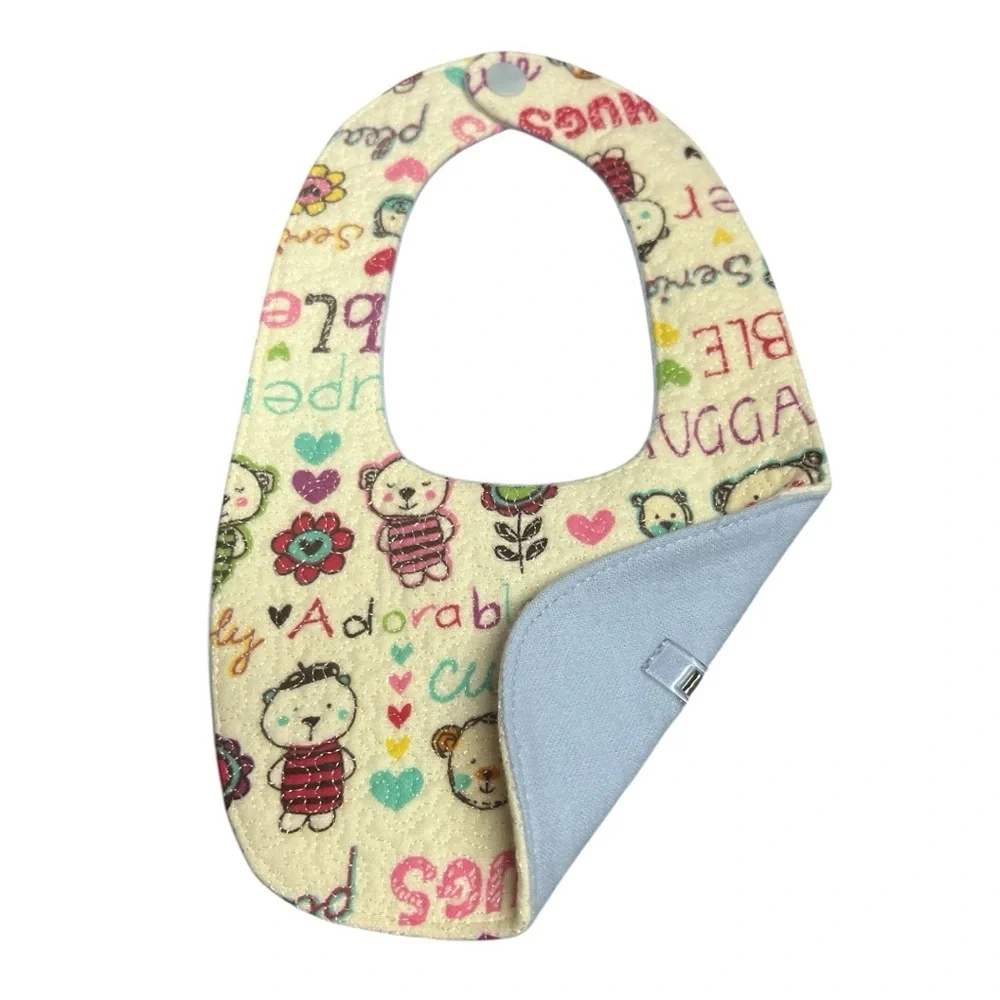 Hand Crafted Baby Bib with snap closure cotton snuggle flannel reversible